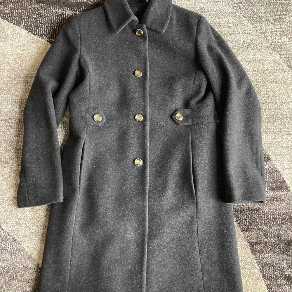 Classic Calvin Klein Charcoal Midi Wool Coat Size 8